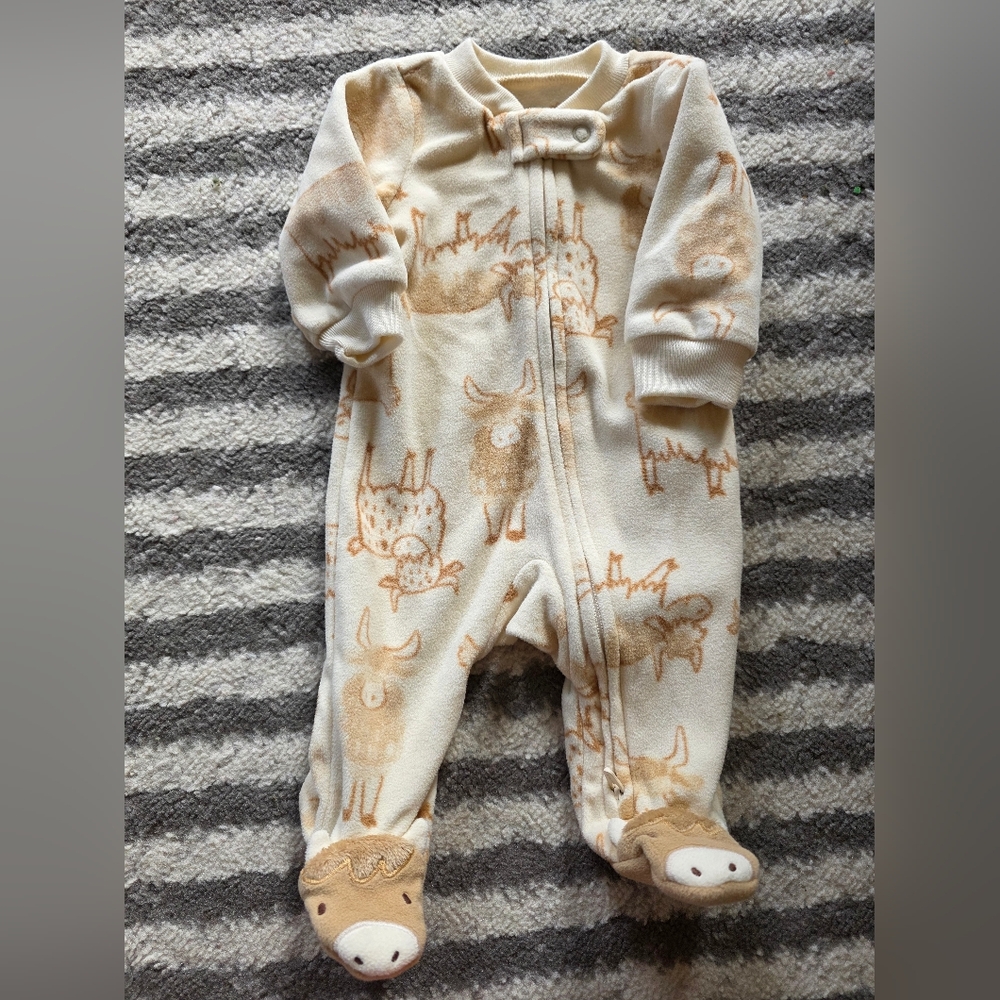 Carter's Cream and Tan Animal Print Footie